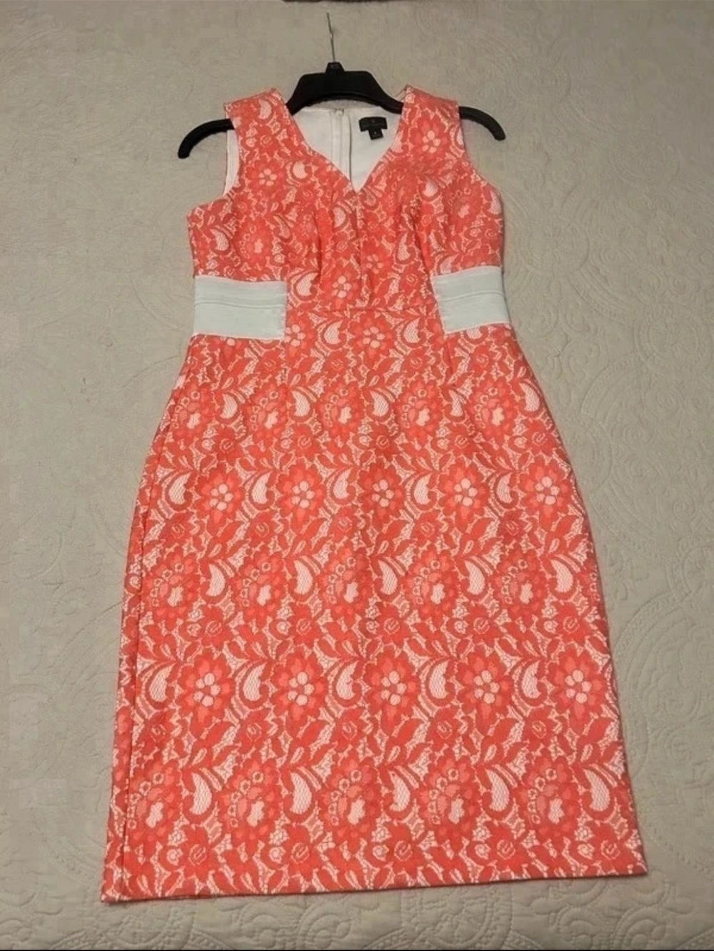 Worthington Coral Lace Sheath Dress with White Waistbands